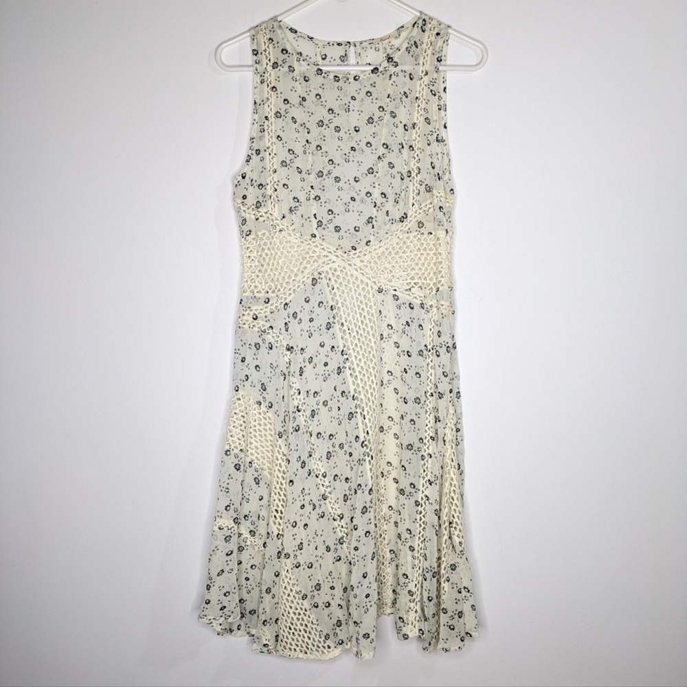 ✨3/$15 Anthro Floreat off white/cream black floral lace sheer sleeveless dress